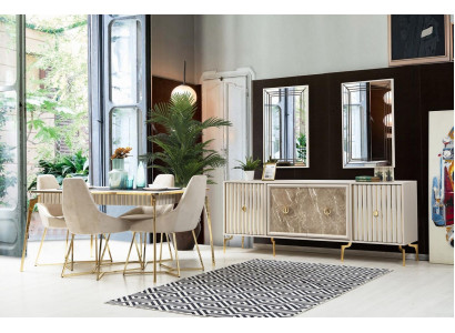 Muebles de comedor de lujo Mesa de comedor 6 sillas Aparador Espejo 10 piezas Nuevo