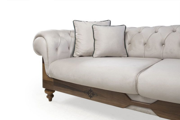 Sofá Chesterfield marrón y blanco, sofá de salón de diseñador, mueble de asiento nuevo.