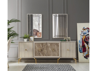 Aparador moderno con 2x espejos de diseño de lujo para muebles de salón en madera.
