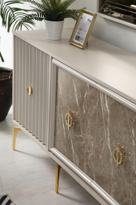 Aparador moderno con 2x espejos de diseño de lujo para muebles de salón en madera.