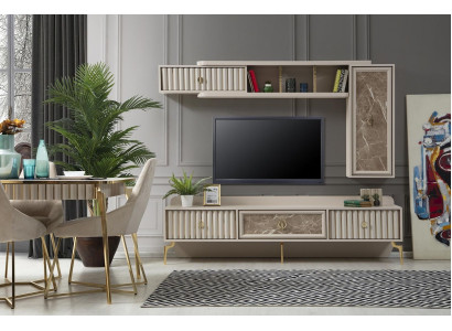 Mueble de pared moderno de diseñador de lujo de madera para salón elegante.