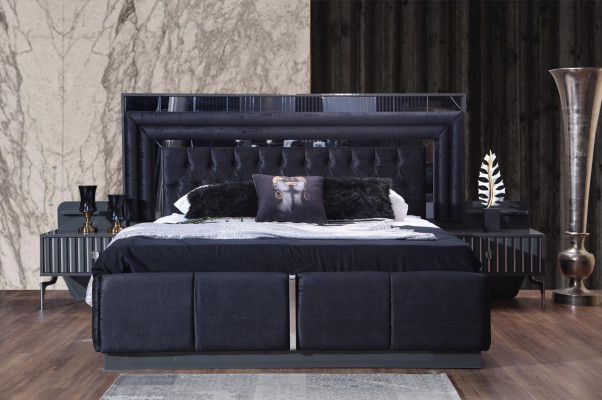 Negro de lujo Chesterfield cama doble Estructuras de cama moderna Muebles de madera
