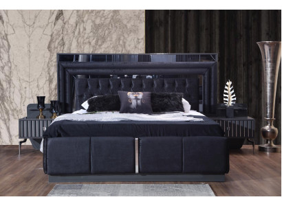 Negro de lujo Chesterfield cama doble Estructuras de cama moderna Muebles de madera