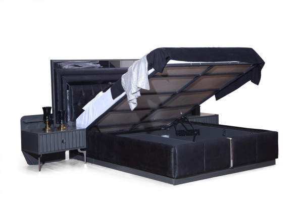 Negro de lujo Chesterfield cama doble Estructuras de cama moderna Muebles de madera