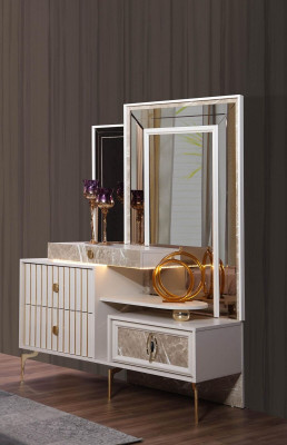 Mesa de maquillaje blanca para dormitorio, diseño de consola de madera con espejo, nuevo.