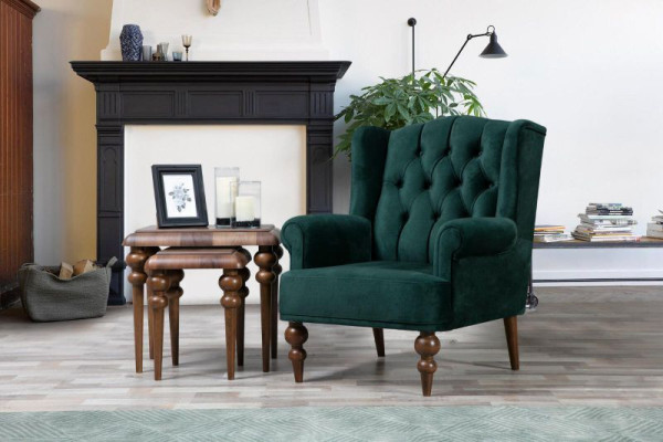 Clásico sillón Chesterfield verde butaca tapizada de una plaza