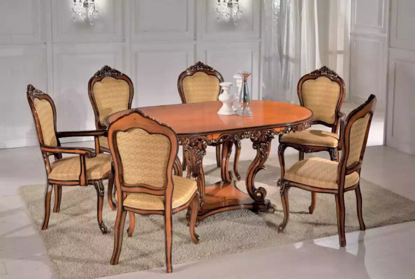 Mesa de comedor con 4 sillas y 2 sillas con reposabrazos, conjunto de mesa de comedor, mesas de madera.