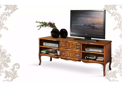 Mobiliario marrón de madera para la sala de estar con estantes de TV de lujo y estilo bajo.