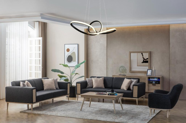 Sillón de tela exclusivo gris, mueble tapizado, asiento individual para la sala de estar.