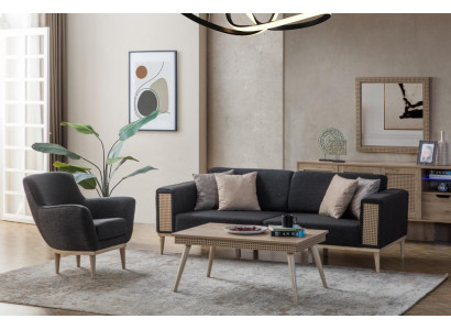 Juego de sala gris de lujo con sillón de tres plazas estilo textil