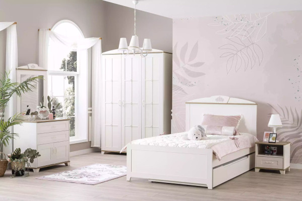 Cama de madera Cama funcional Cama infantil extensible Cama 120 Madera Blanca Nueva