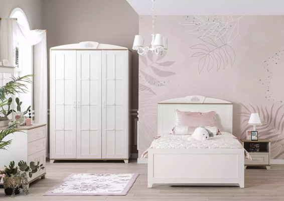 Cama infantil Cama de madera Cama funcional Cama extensible 100 madera Blanca Nueva