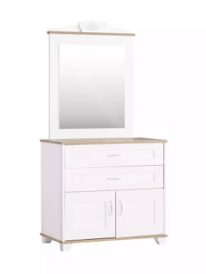 Conjunto de tocador con espejo, armario de madera, blanco, diseño de cómodas.