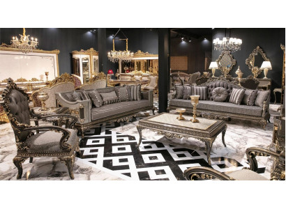 Clásico juego de sofá gris Chesterfield 3+3+1 asientos con mesa de centro de 4 piezas.