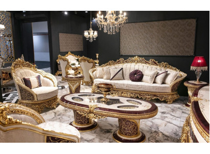Juego de sofá Chesterfield blanco y dorado 3+1 plazas con mesa de centro, set de 3 piezas de sofá