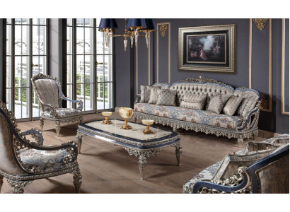 Conjunto de asientos Chesterfield, juego de sofá de 3+1+1 plazas en tela de lujo.