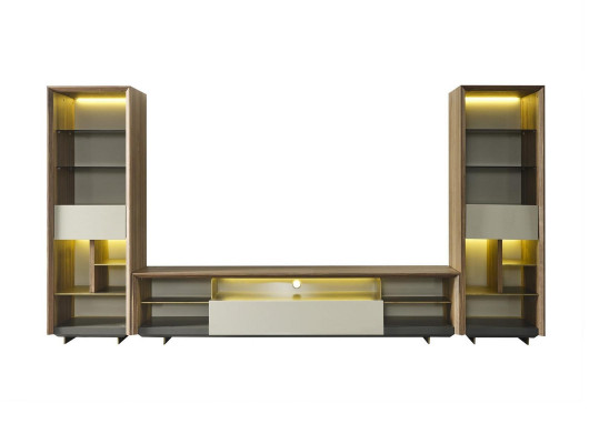 Conjunto de pared RTV, soporte de TV, aparador de tablero bajo, armario de 3 piezas de madera marrón.