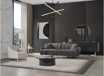 Sofá de tela gris completo de tres plazas con sillones modernos, nuevo, 2 piezas