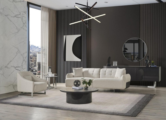 Sofá de lujo blanco completo de tres plazas y sillón, juego de 2 piezas.