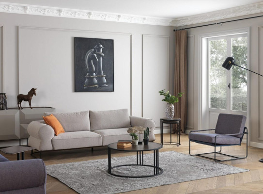 Conjunto de sofás Sofá tapizado completo en gris, juego de sofás en tela.