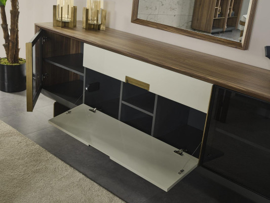 Aparador con espejo, cómoda de madera multicolor conjunto de comedor