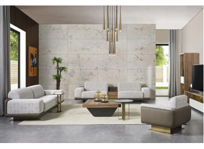 Grupo de sofás, sofá tapizado completo, gris, juego de sofás de tela de 3 piezas.