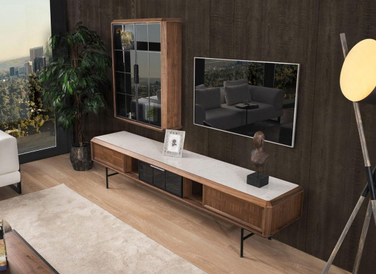 Grupo RTV Aparador de TV Soporte de TV Mueble Aparador 2 piezas marrón de madera estantería