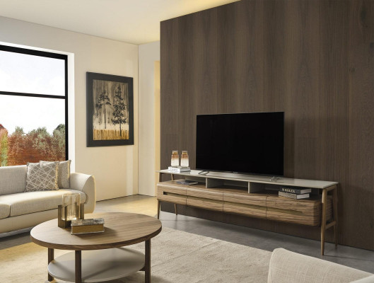 RTV - Mueble de TV con soporte, mueble de sala, aparador, armario de madera marrón elegante.