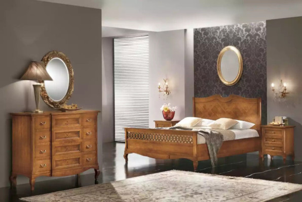 Cama 2x Mesitas de noche Cómoda Conjunto de 5 piezas Dormitorio Muebles italianos