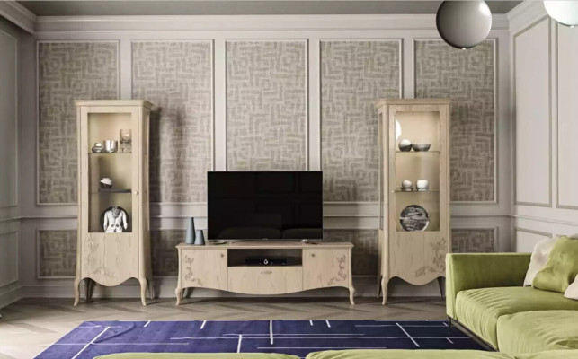 Sala de estar rtv vitrina aparador estante lujo sala de estar beige conjunto 3 piezas.
