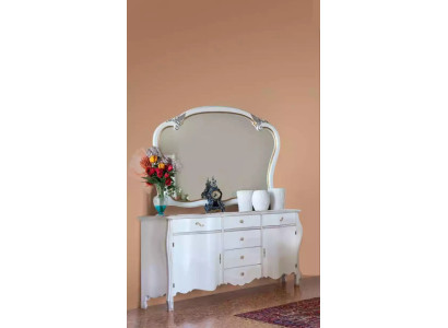 Mueble de diseño de madera, estilo cómoda con espejo y aparador.