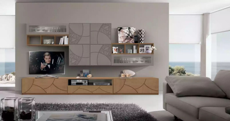 Diseño armario de pared estante de madera sala de estar armarios estantes pared Italia nuevo