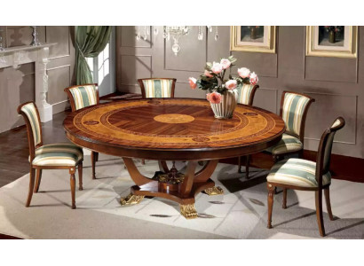 Mesa redonda de madera de estilo clásico para el comedor o la sala de estar en color marrón, nueva.