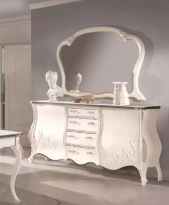Aparador con espejo, aparador de sala de estar de madera, diseño de muebles blanco nuevo
