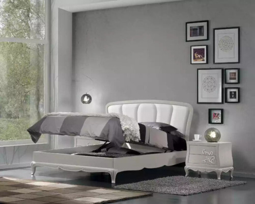 Juego de dormitorio de lujo de 5 piezas. Cama, 2 mesitas de noche, cómoda. Muebles de diseñador.