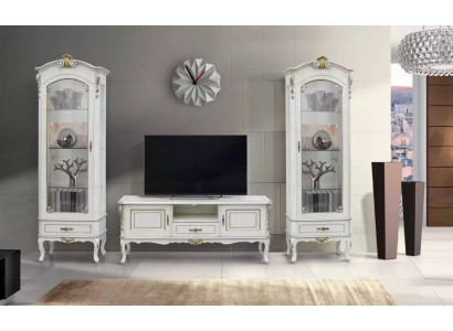 Set de salón de 3 piezas. Soporte de TV 2 vitrinas Estilo italiano Muebles blancos