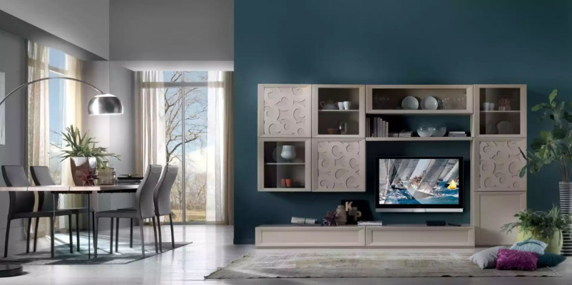 Conjunto de sala de estar Vitrina Cómoda Paredes de sala Mueble para TV Diseño Armario Nuevo