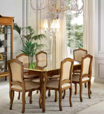 Mesa de comedor conjunto de mesa + 6 sillas Juego de comedor Mesa de madera Textil