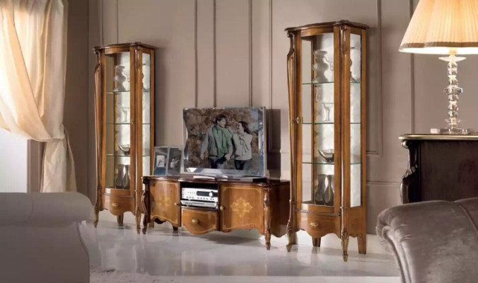 Conjunto de muebles de salón con vitrina, armario y estantería 2x vitrina de pared Nuevo.
