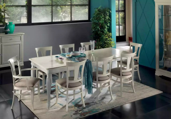 Conjunto completo de mesa de comedor 8 sillas Juego de comedor de lujo blanco italiano.