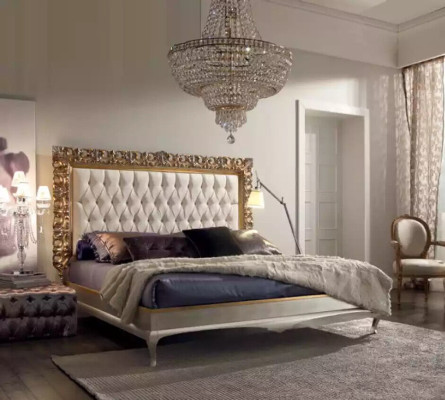 Cama de lujo Marco de cama de madera Dormitorio Doble Muebles italianos Nuevo