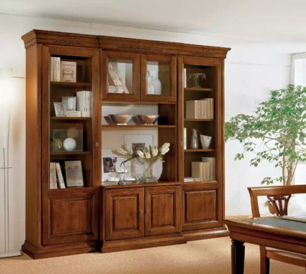 Mueble de televisión, pared de anaqueles, mueble de televisión, pared de estanterías de madera maciza, clásico.