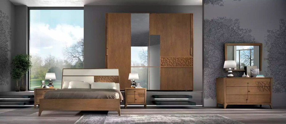 Juego de dormitorio de lujo de 6 piezas. Cama 2 mesitas de noche Armario de madera Nuevo