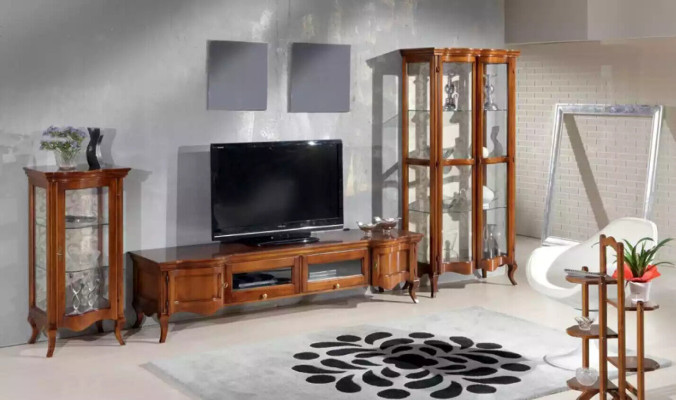 Set de salón de 3 piezas de estilo italiano con muebles clásicos en color marrón, que incluye 2 vitrinas.