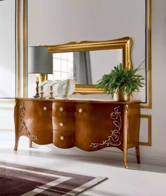 Mueble italiano con espejo de 2 piezas, cómoda y armario de madera.