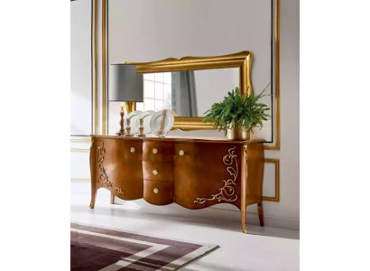 Mueble italiano con espejo de 2 piezas, cómoda y armario de madera.