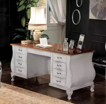 Escritorio blanco clásico, muebles de oficina de mesa de escritorio 180x80