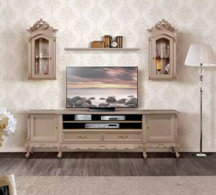 Mueble de salón Bajo Moderno Marrón Estantes de Madera 2x Vitrina de Pared Nuevo