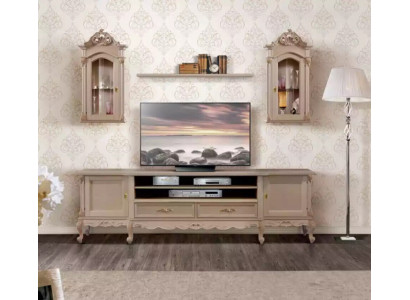 Mueble de salón Bajo Moderno Marrón Estantes de Madera 2x Vitrina de Pared Nuevo