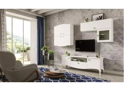 Mueble de televisión de lujo para la sala de estar, mueble de TV bajo, aparador, pared de la sala de estar blanco nuevo